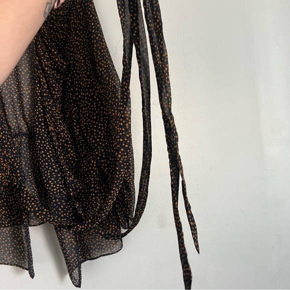 Akira Chicago Red Label Ditsy Spot Print Ruched Wrap Blouse Medium - Picture 7 of 16